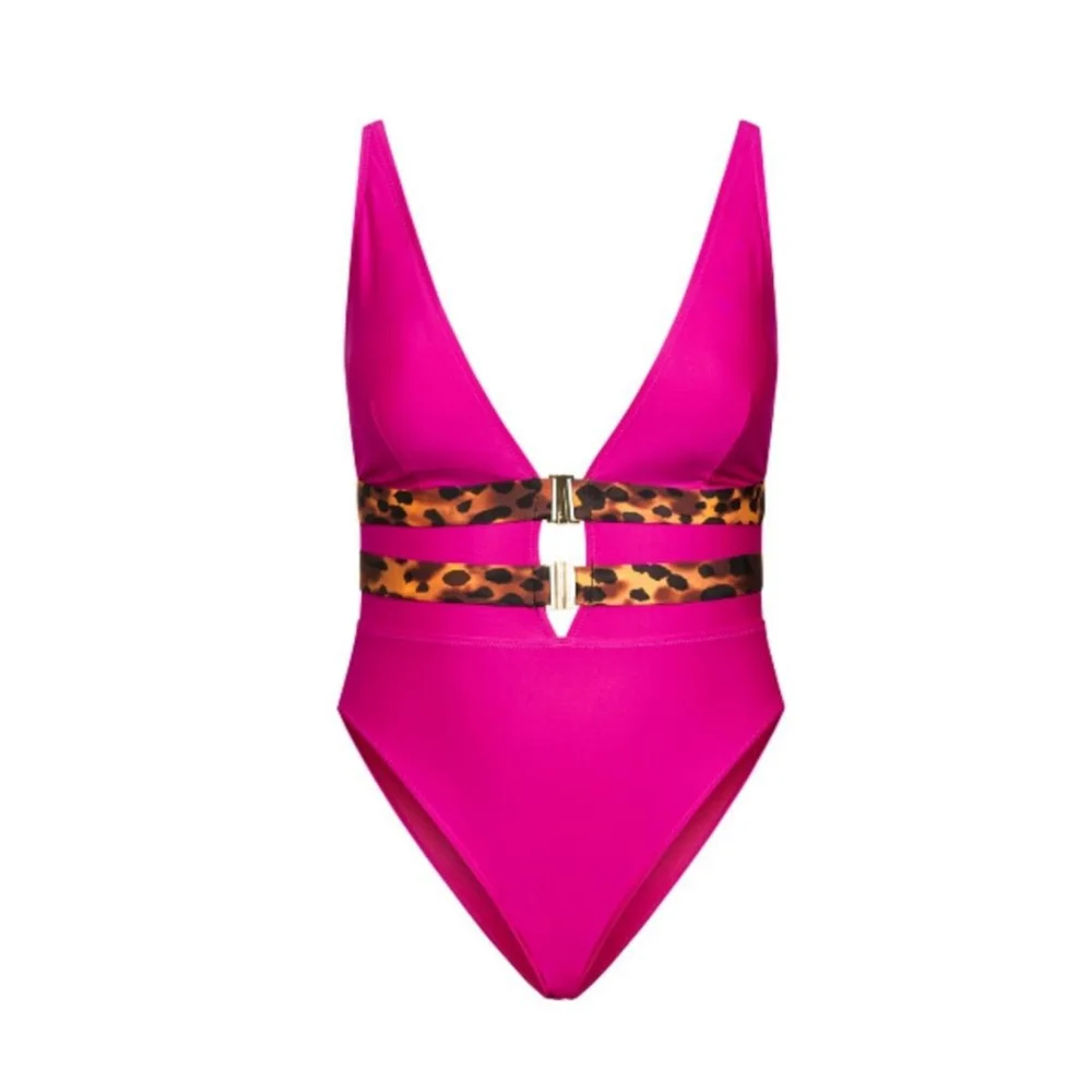 New City chic branded magenta leopard one piece swim suit